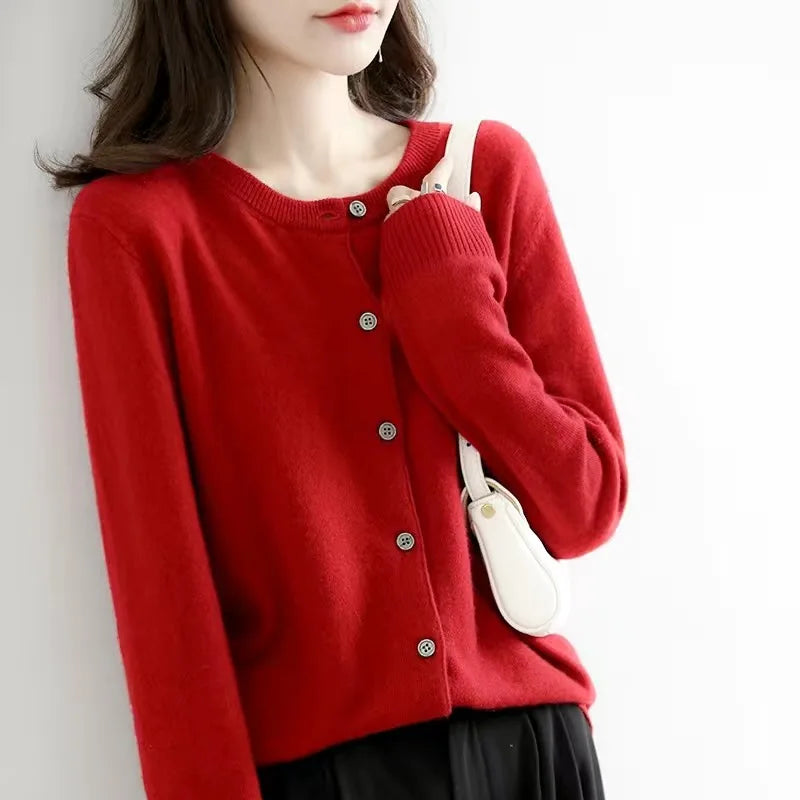 2026 Women Cardigans Sweater O-Neck Autumn Winter Knitted Cashmere Cardigans Solid Single Breasted Womens Sweaters