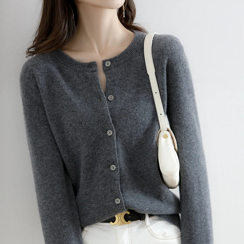 2026 Women Cardigans Sweater O-Neck Autumn Winter Knitted Cashmere Cardigans Solid Single Breasted Womens Sweaters