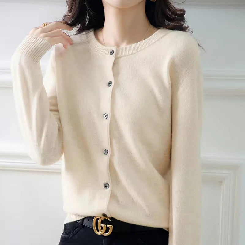 2026 Women Cardigans Sweater O-Neck Autumn Winter Knitted Cashmere Cardigans Solid Single Breasted Womens Sweaters