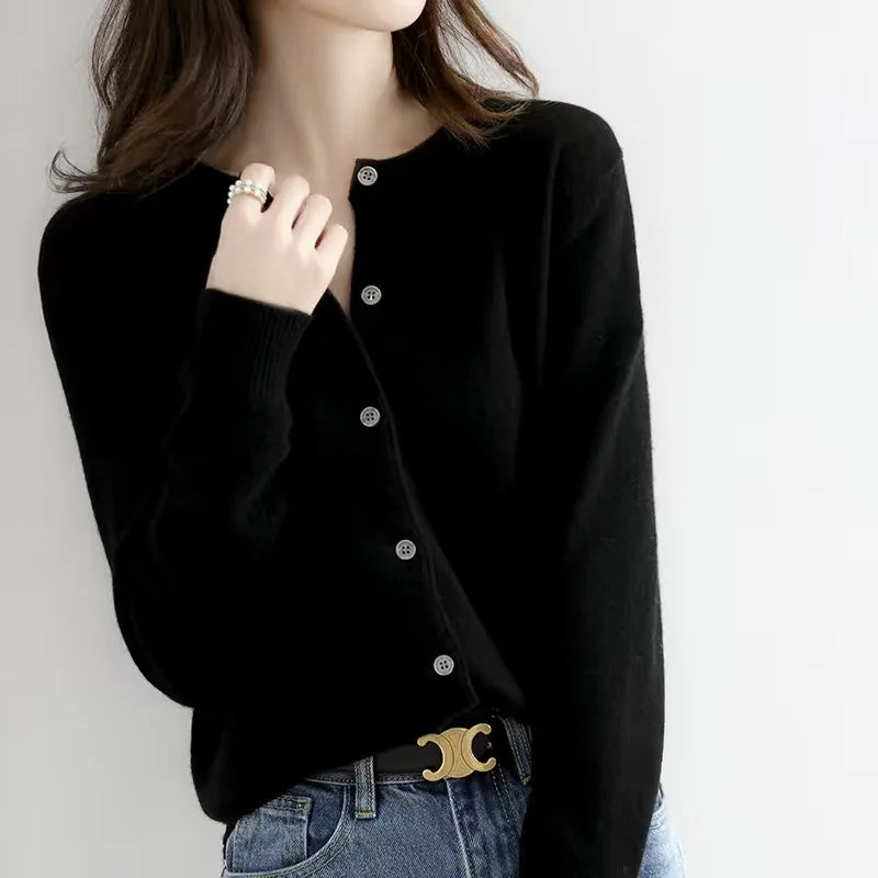 2026 Women Cardigans Sweater O-Neck Autumn Winter Knitted Cashmere Cardigans Solid Single Breasted Womens Sweaters