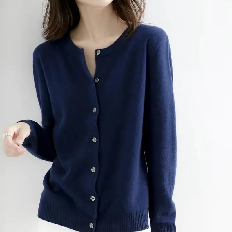 2026 Women Cardigans Sweater O-Neck Autumn Winter Knitted Cashmere Cardigans Solid Single Breasted Womens Sweaters