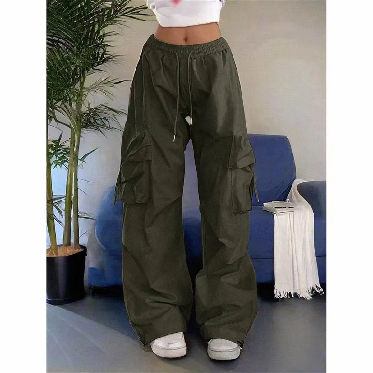 Oversized Pocket High Street Pant Black Vintage High Waist Women'S Pants Fashion Retro Casual Streetwear Loose Jogger Trousers