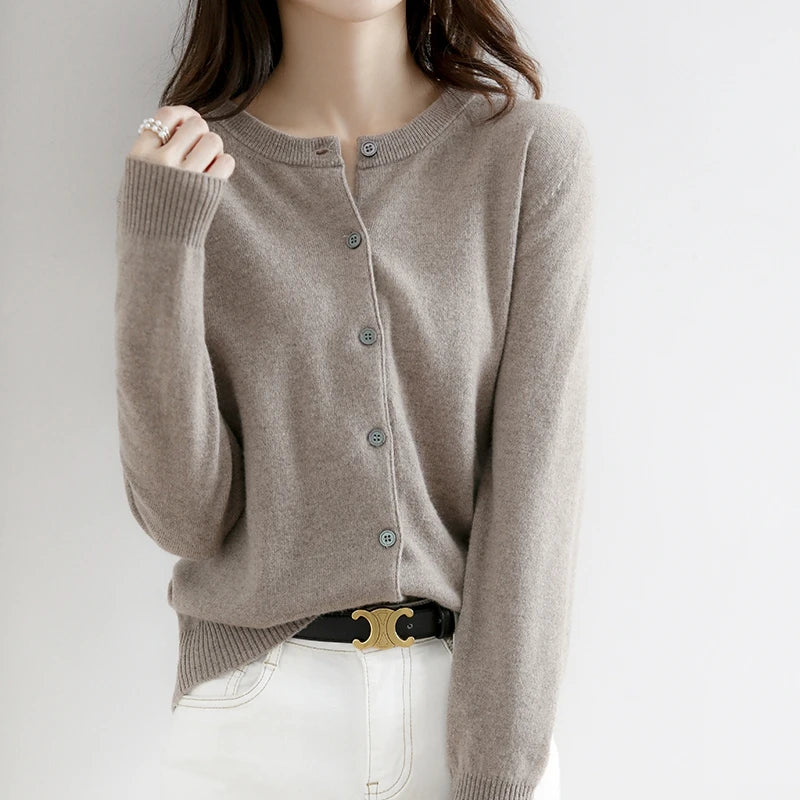 2026 Women Cardigans Sweater O-Neck Autumn Winter Knitted Cashmere Cardigans Solid Single Breasted Womens Sweaters