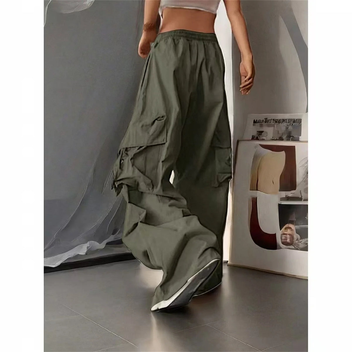 Oversized Pocket High Street Pant Black Vintage High Waist Women'S Pants Fashion Retro Casual Streetwear Loose Jogger Trousers
