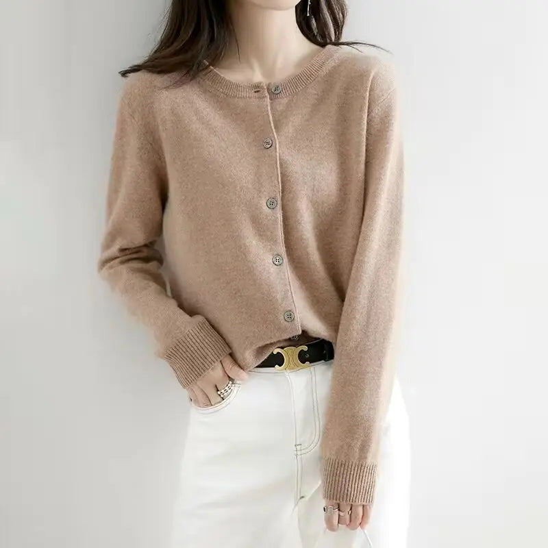 2026 Women Cardigans Sweater O-Neck Autumn Winter Knitted Cashmere Cardigans Solid Single Breasted Womens Sweaters