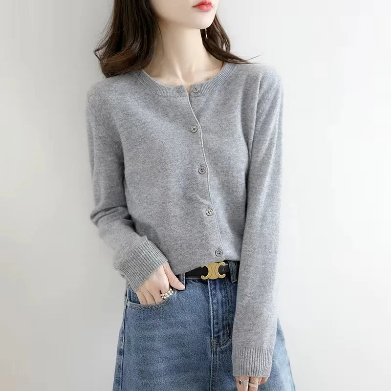 2026 Women Cardigans Sweater O-Neck Autumn Winter Knitted Cashmere Cardigans Solid Single Breasted Womens Sweaters