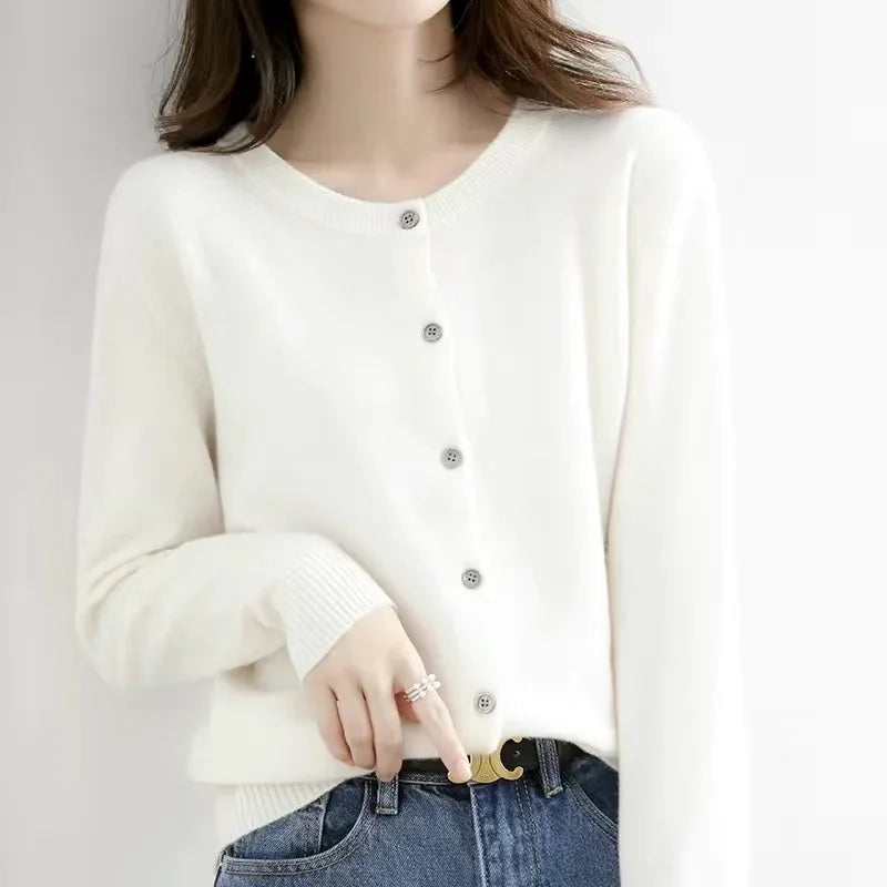 2026 Women Cardigans Sweater O-Neck Autumn Winter Knitted Cashmere Cardigans Solid Single Breasted Womens Sweaters