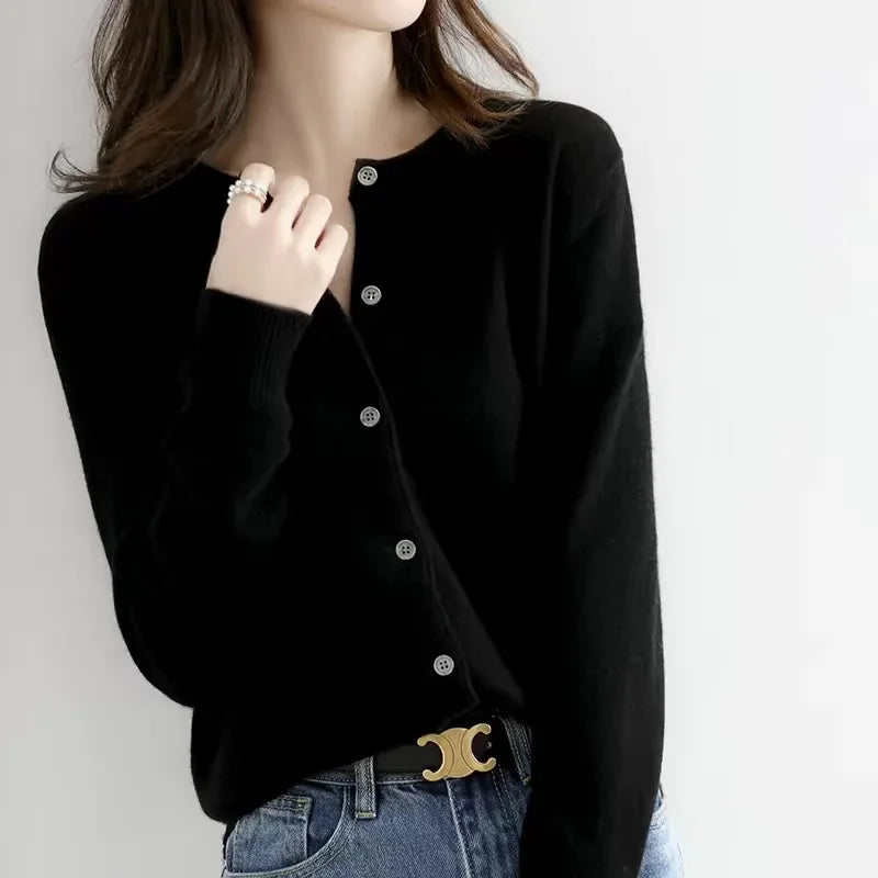 2026 Women Cardigans Sweater O-Neck Autumn Winter Knitted Cashmere Cardigans Solid Single Breasted Womens Sweaters
